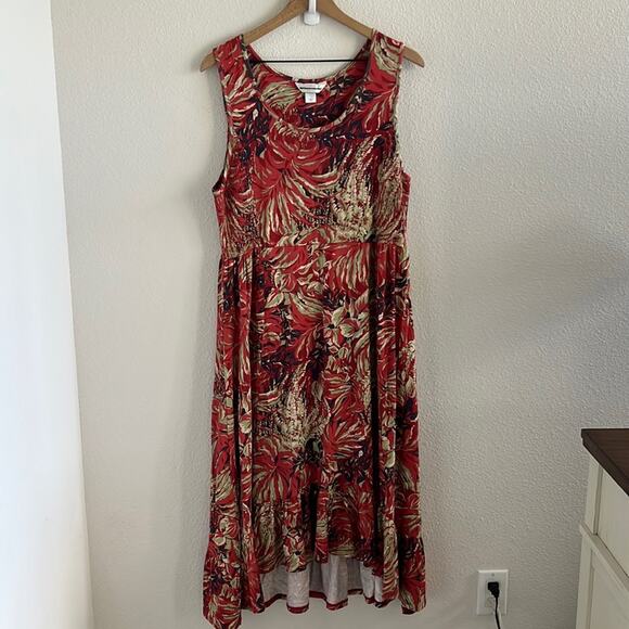 Christopher & Banks Floral Soft Stretchy Dress Smocked Sides Aloha Paradise L - Picture 1 of 8